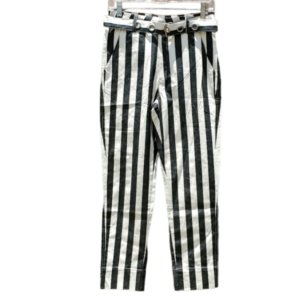 Uniq Striped‎ Tapered Straight Leg Highwaist Belted Pants Small NWT